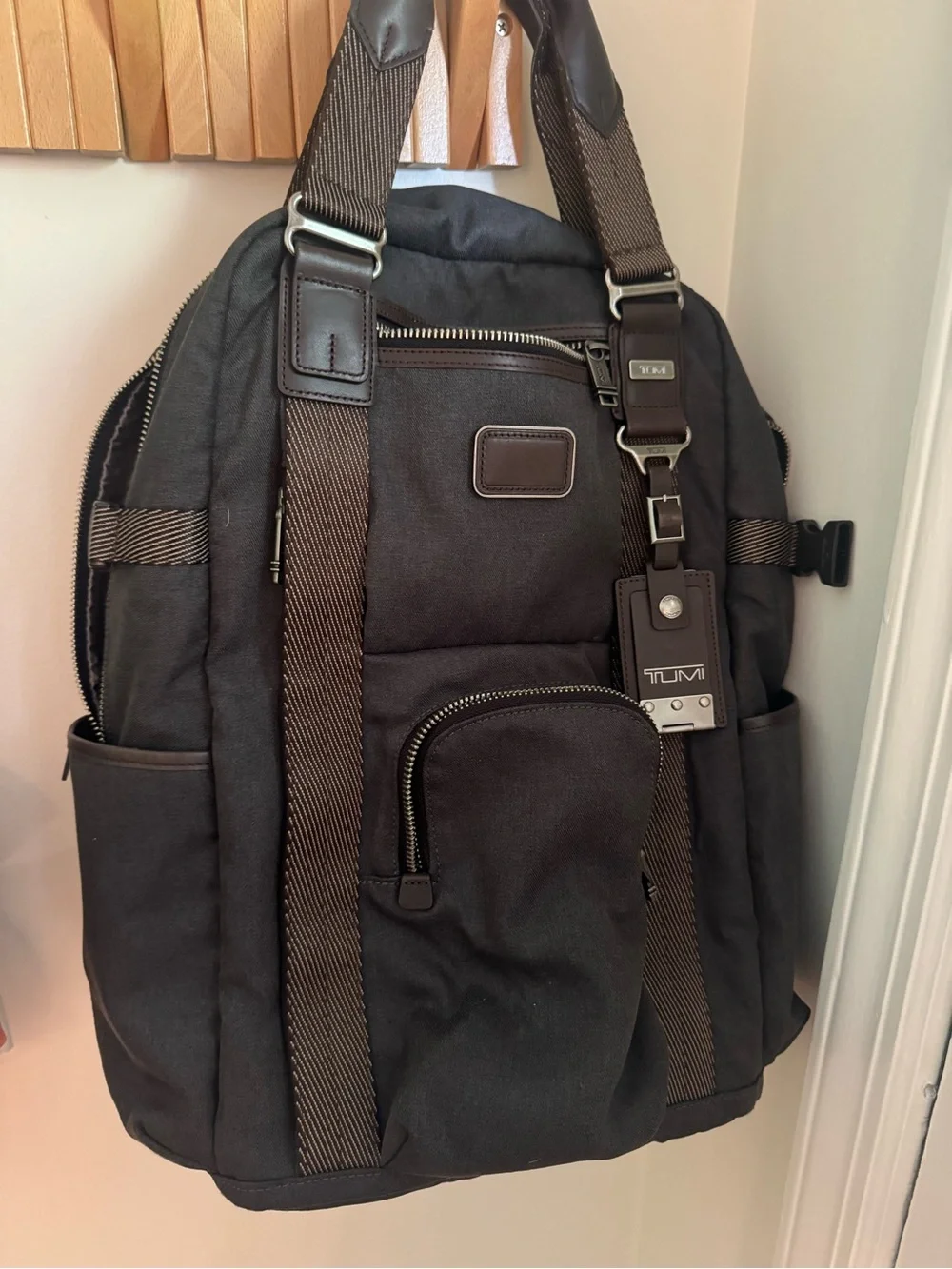 Tumi Black and Brown Men's Urban Backpack with Front Pocket